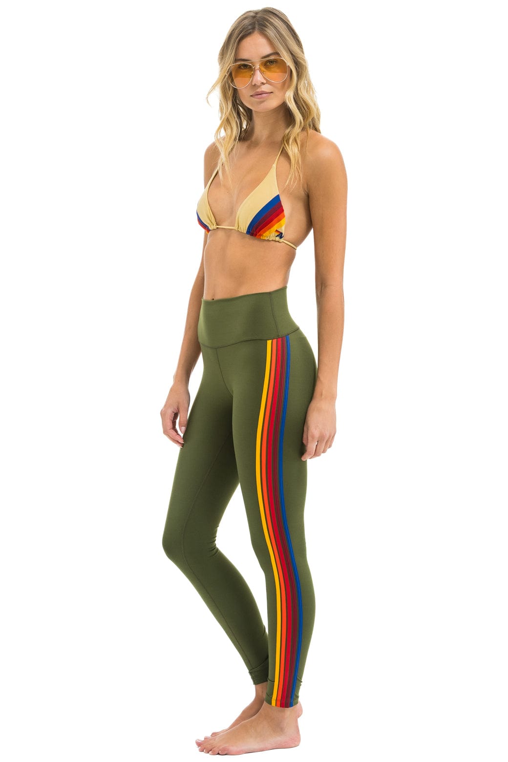 FULL LENGTH HI-RISE 5 STRIPE LEGGINGS - LEAF