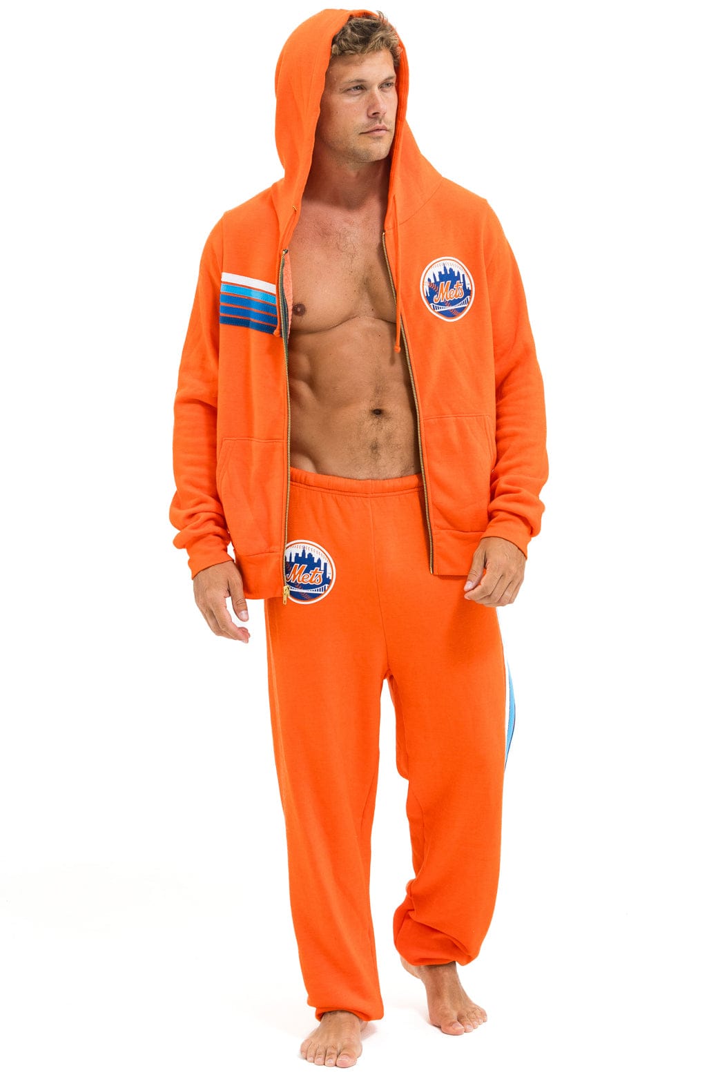NY METS 5 STRIPE UNISEX SWEATPANTS - ORANGE // BLUE