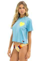 HEART PRINT BOYFRIEND TEE - AQUA // NEON YELLOW
