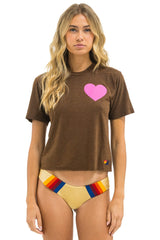 HEART PRINT BOYFRIEND TEE - CHOCOLATE // NEON PINK