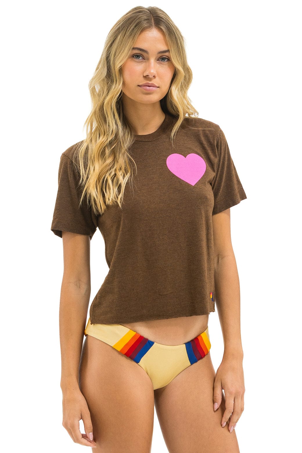 HEART PRINT BOYFRIEND TEE - CHOCOLATE // NEON PINK