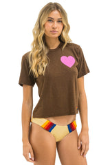 HEART PRINT BOYFRIEND TEE - CHOCOLATE // NEON PINK