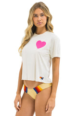 HEART PRINT BOYFRIEND TEE - VINTAGE WHITE // NEON PINK