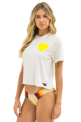 HEART PRINT BOYFRIEND TEE - VINTAGE WHITE // NEON YELLOW