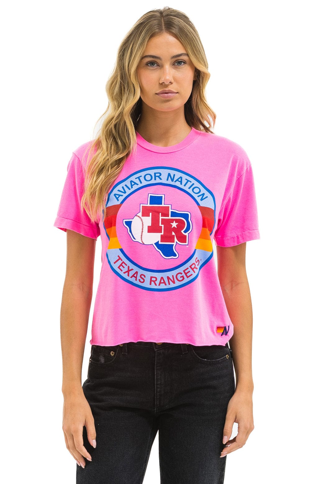 TEXAS RANGERS AVIATOR NATION WOMEN'S BOYFRIEND TEE - NEON PINK