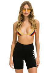 CHECKER STRIPE 6 INCH HI-RISE BIKER SHORT - BLACK