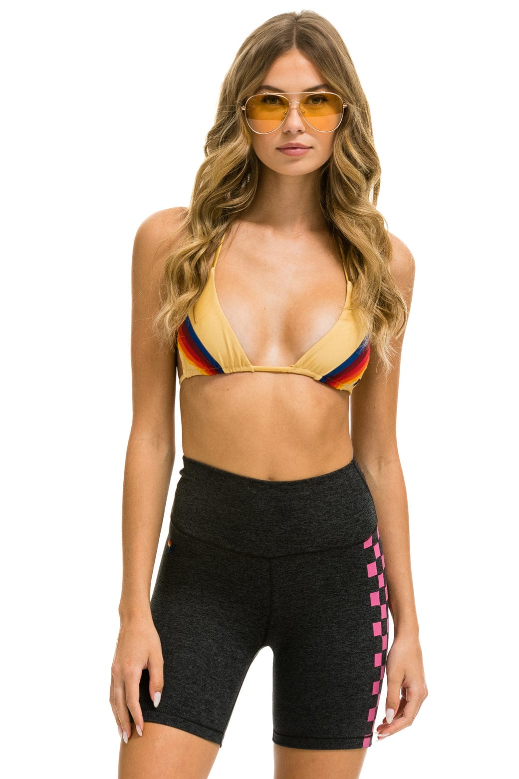 CHECKER STRIPE 6 INCH HI-RISE BIKER SHORT - CHARCOAL