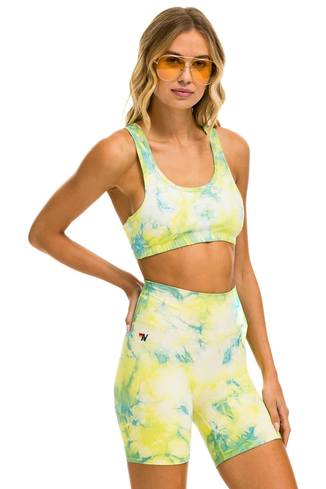 HAND DYED 6 INCH HI-RISE BIKER SHORT - TIE DYE NEON YELLOW