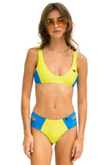 HI-WAISTED SIDE CUT OUT COLOR BLOCK FULL COVERAGE BRIEF BIKINI BOTTOMS - LED // BLUE