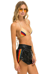 HIGH RISE 5 STRIPE NYLON JOGGER SHORT - BLACK