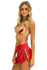 HIGH RISE 5 STRIPE NYLON JOGGER SHORT - GLOSSY CHERRY