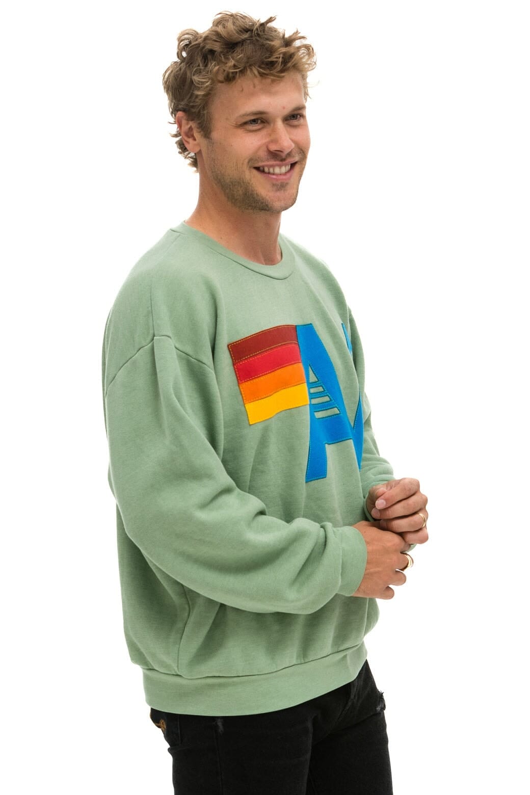 LOGO STITCH RELAXED CREW SWEATSHIRT - SAGE