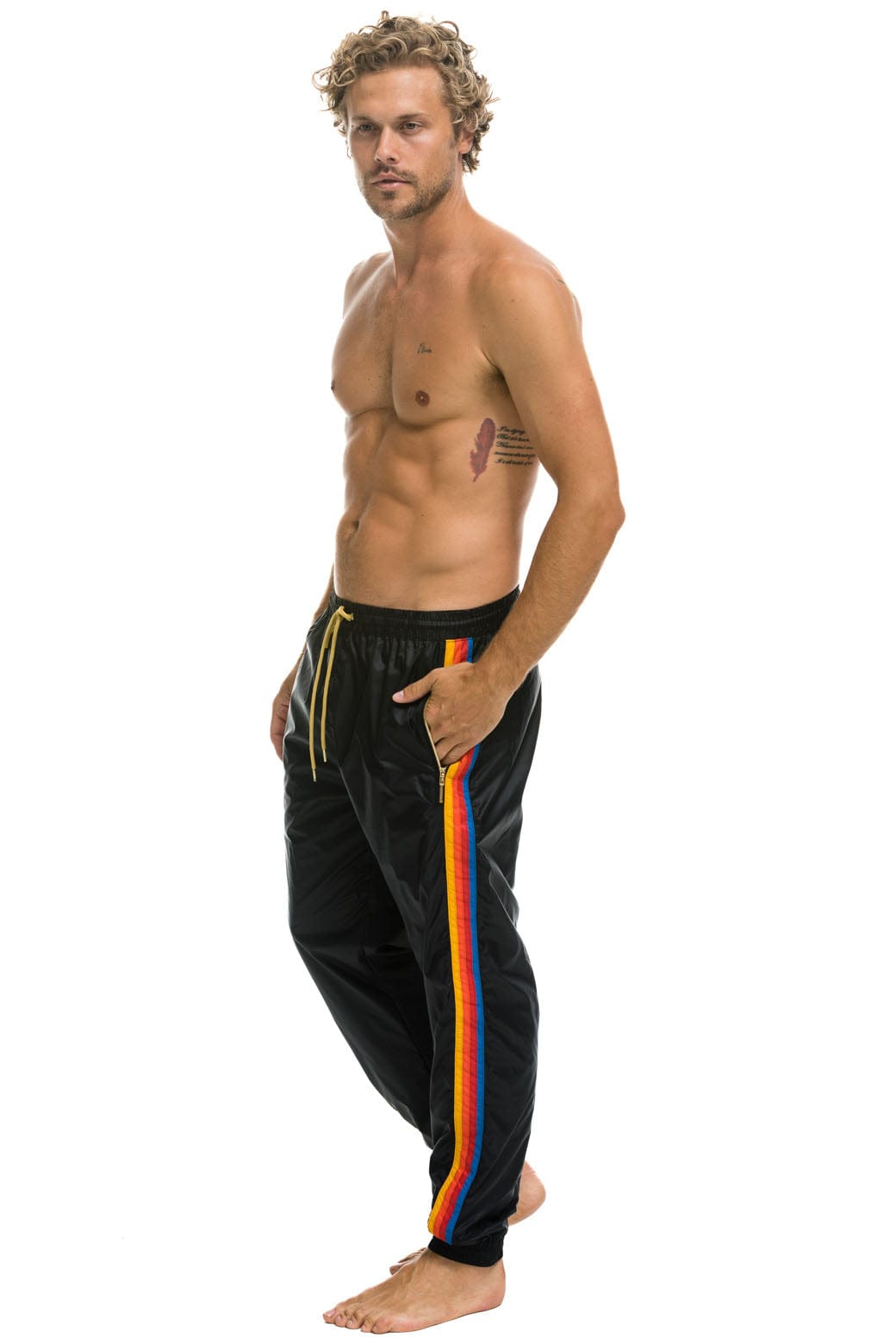 MEN'S 4 STRIPE WIND PANT - BLACK