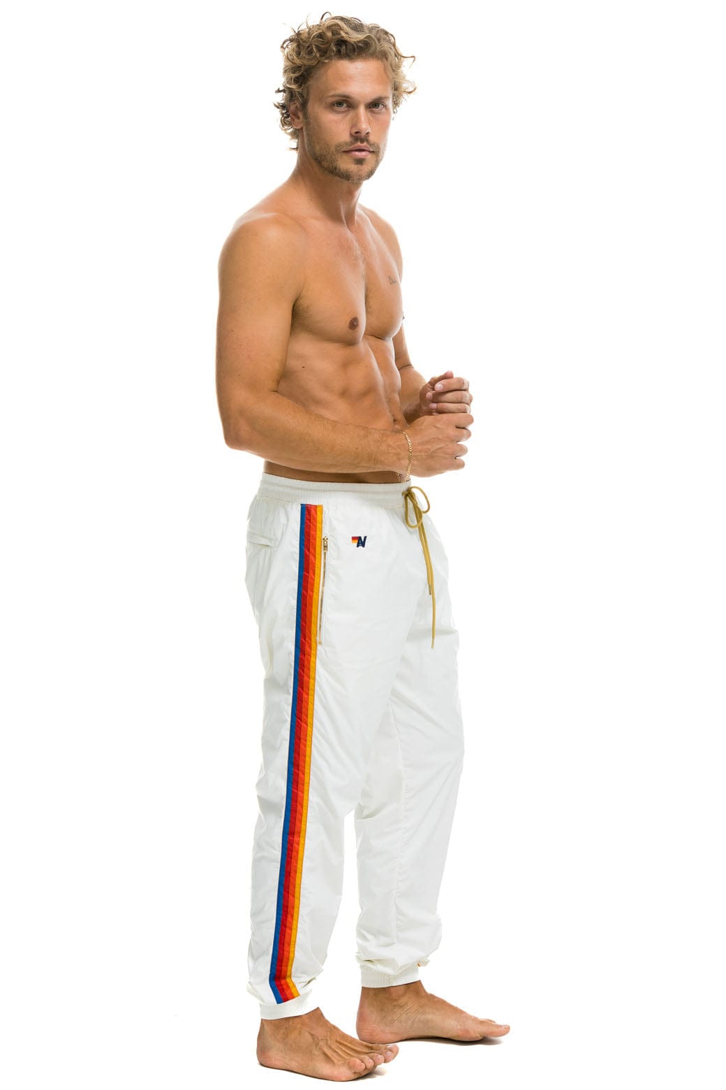 MEN'S 4 STRIPE WIND PANT - WHITE