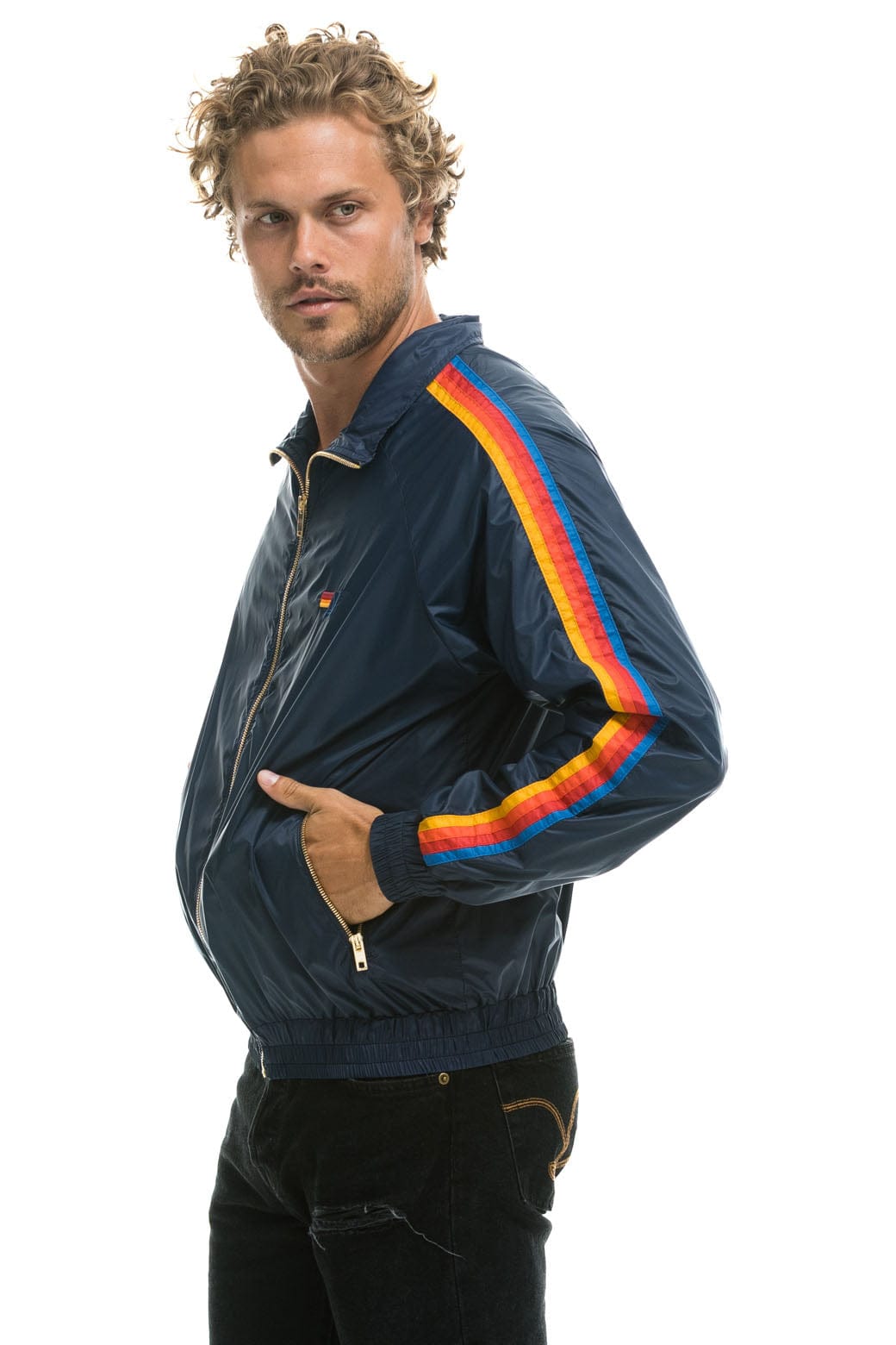 MEN'S 4 STRIPE WINDBREAKER - NAVY