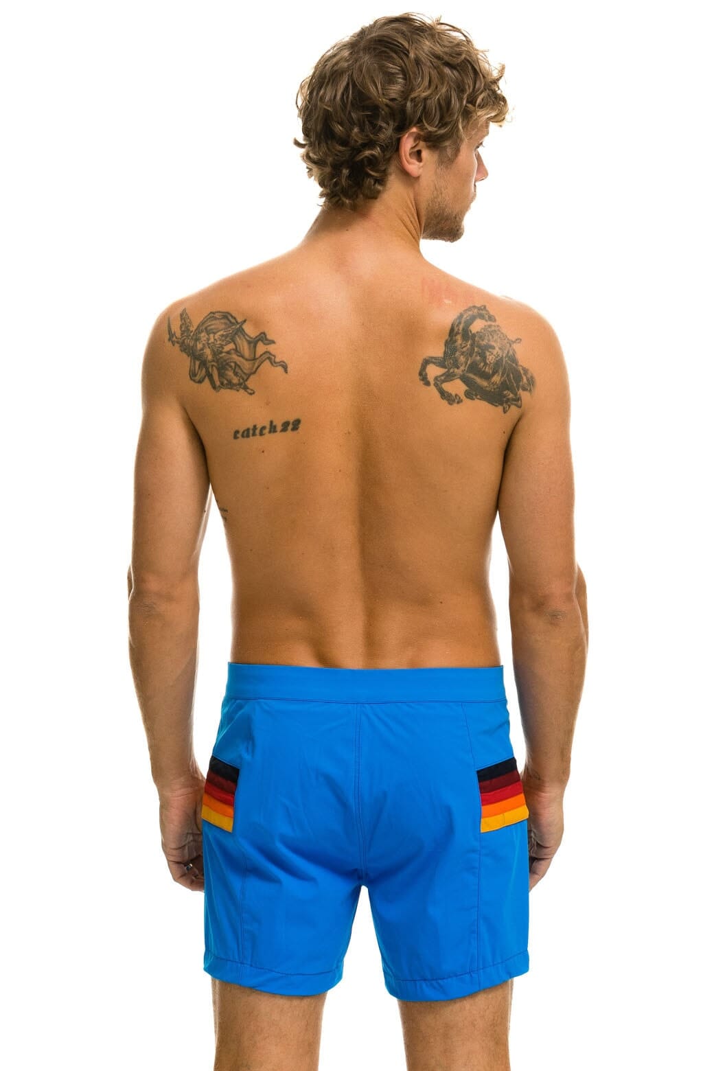 MEN'S HORIZONTAL 5 STRIPE FLEX SHORTS - PARROT BLUE