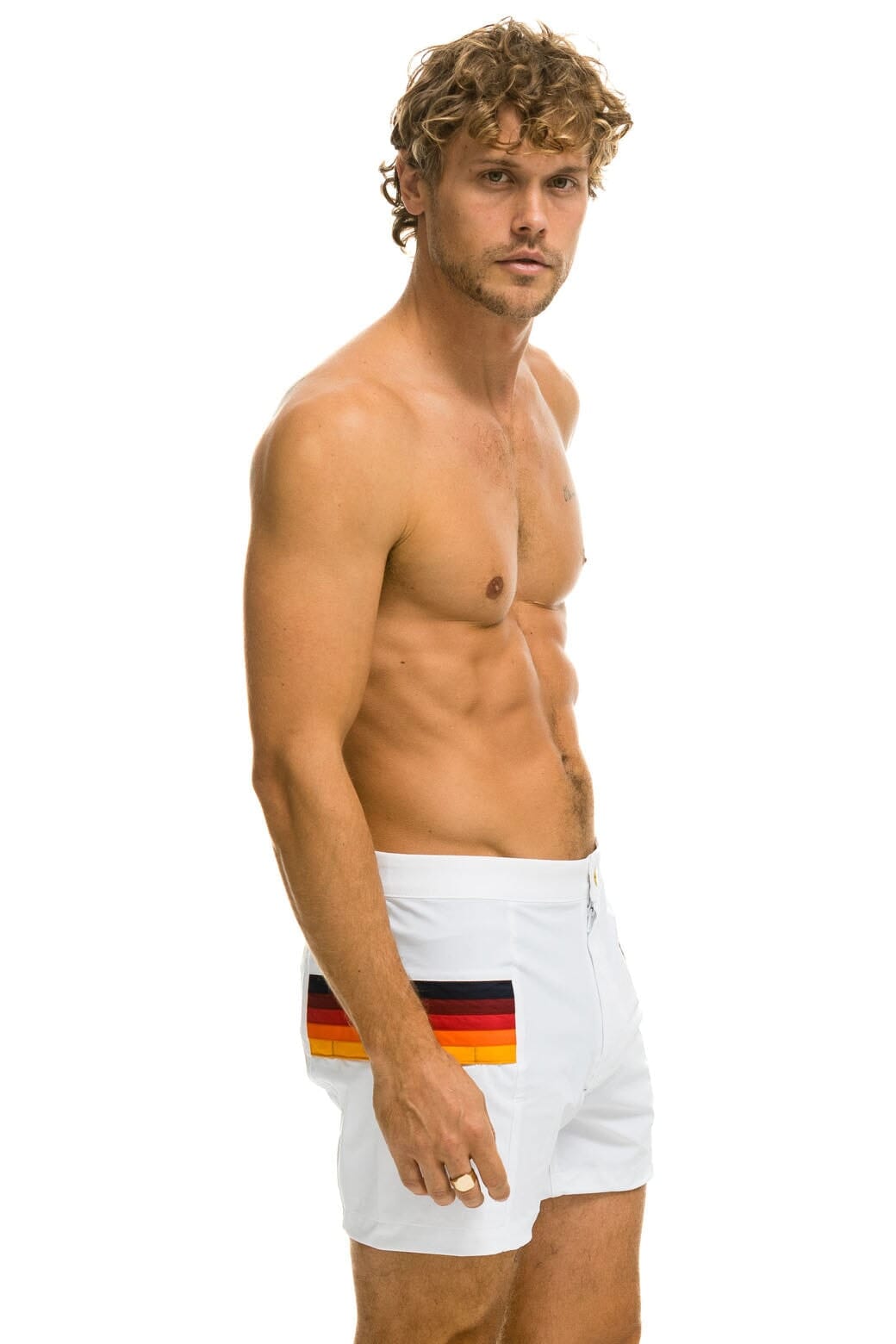MEN'S HORIZONTAL 5 STRIPE FLEX SHORTS - WHITE