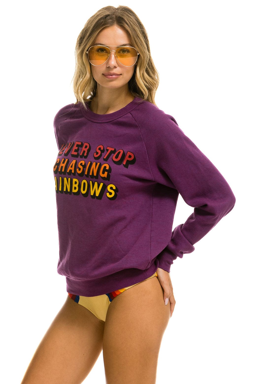 NEVER STOP CHASING RAINBOWS CREW SWEATSHIRT - PURPLE