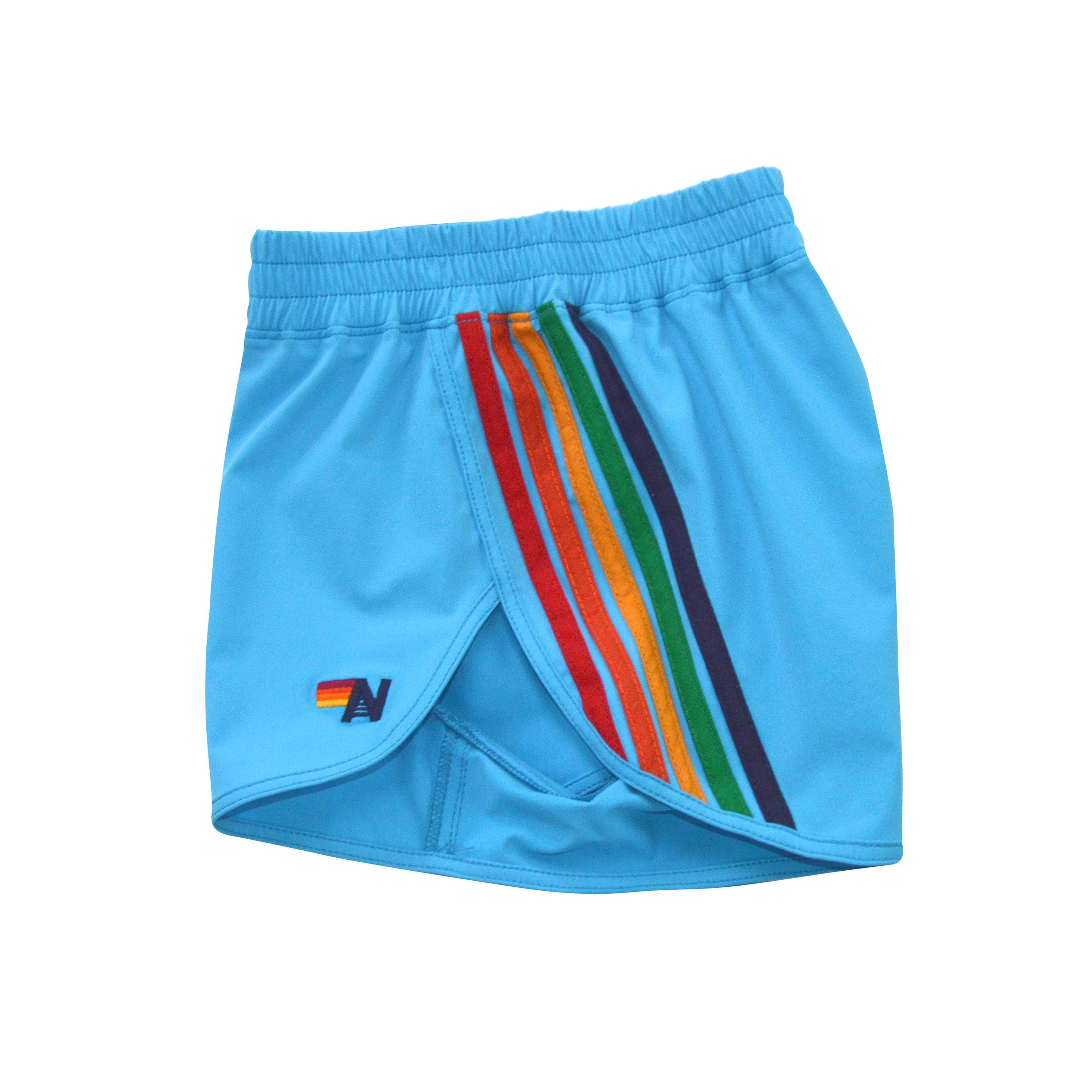 WOMEN'S 5 STRIPE FLEX BOARD SHORTS - NEON BLUE // RAINBOW