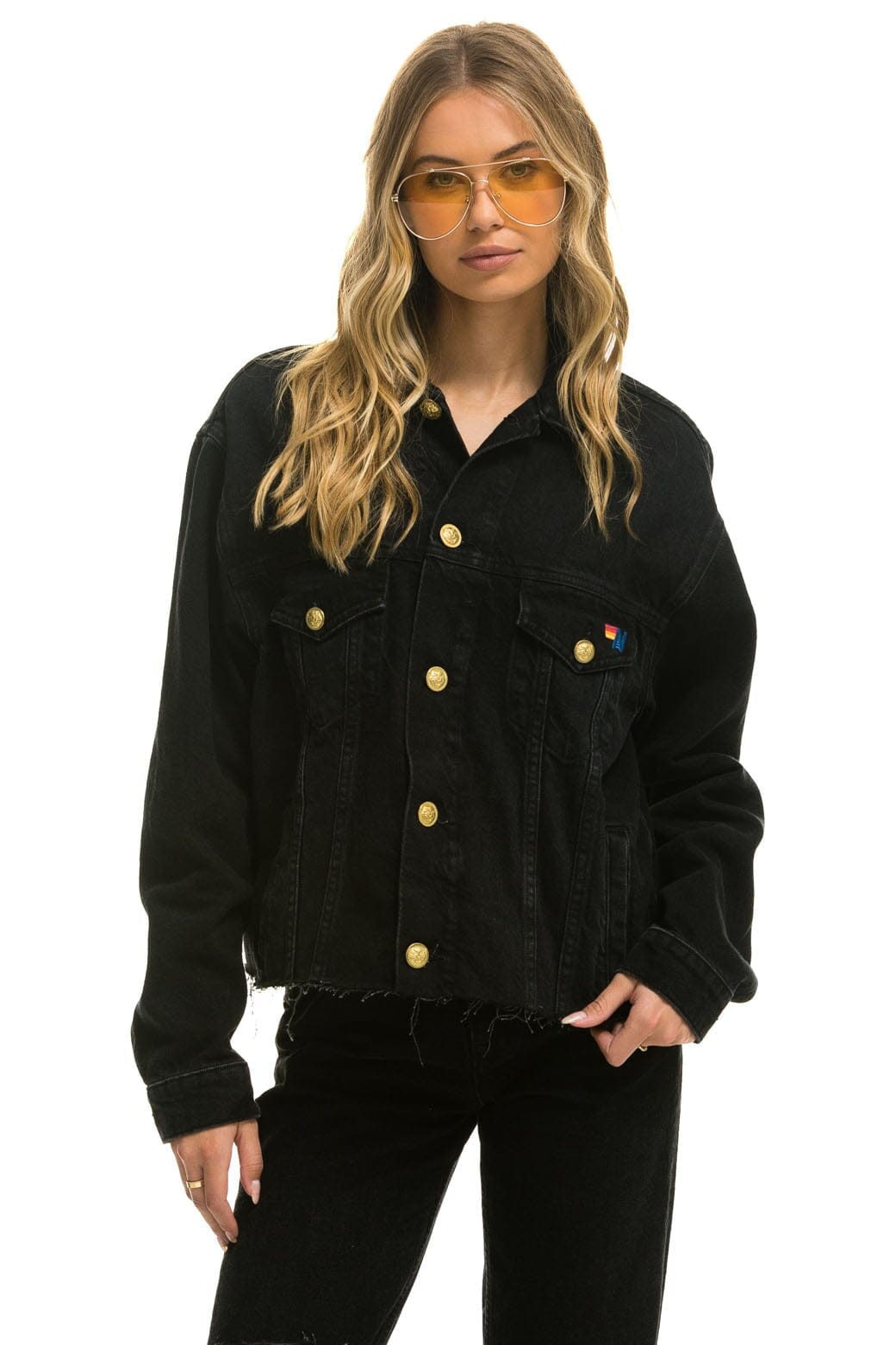 NEED FOR SPEED OVERSIZED CROP DENIM JACKET - VINTAGE BLACK