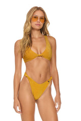SPARKLE RIVIERA KNOT FRONT TOP BIKINI TOP - GOLD