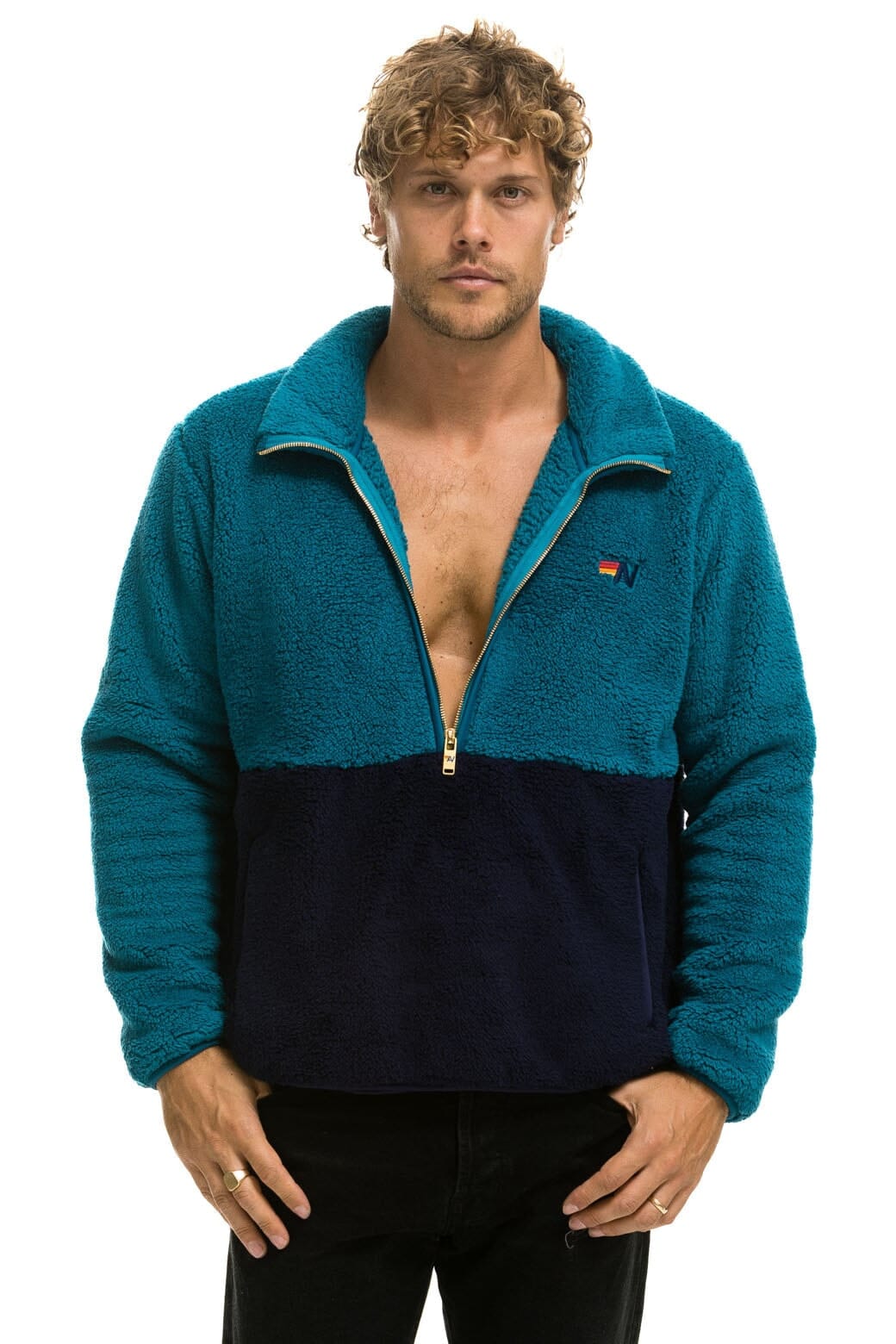 TEDDY UNISEX HALF ZIP COLOR BLOCK JACKET - CAPRI