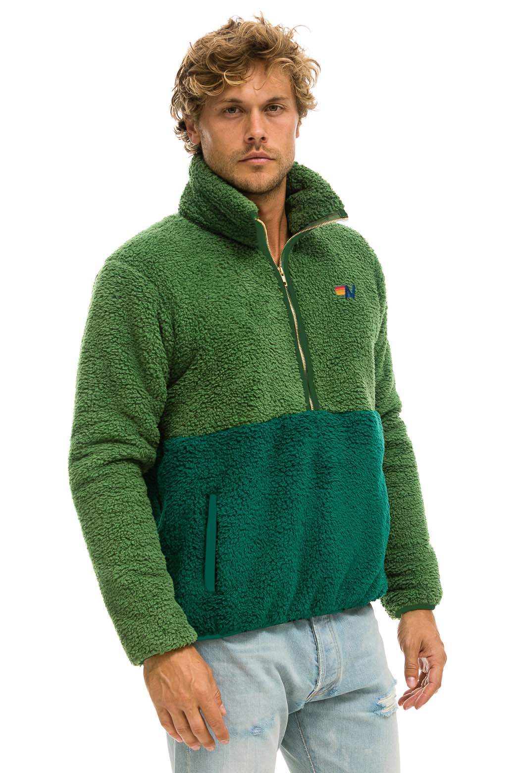 TEDDY UNISEX HALF ZIP COLOR BLOCK JACKET - GARDEN GREEN