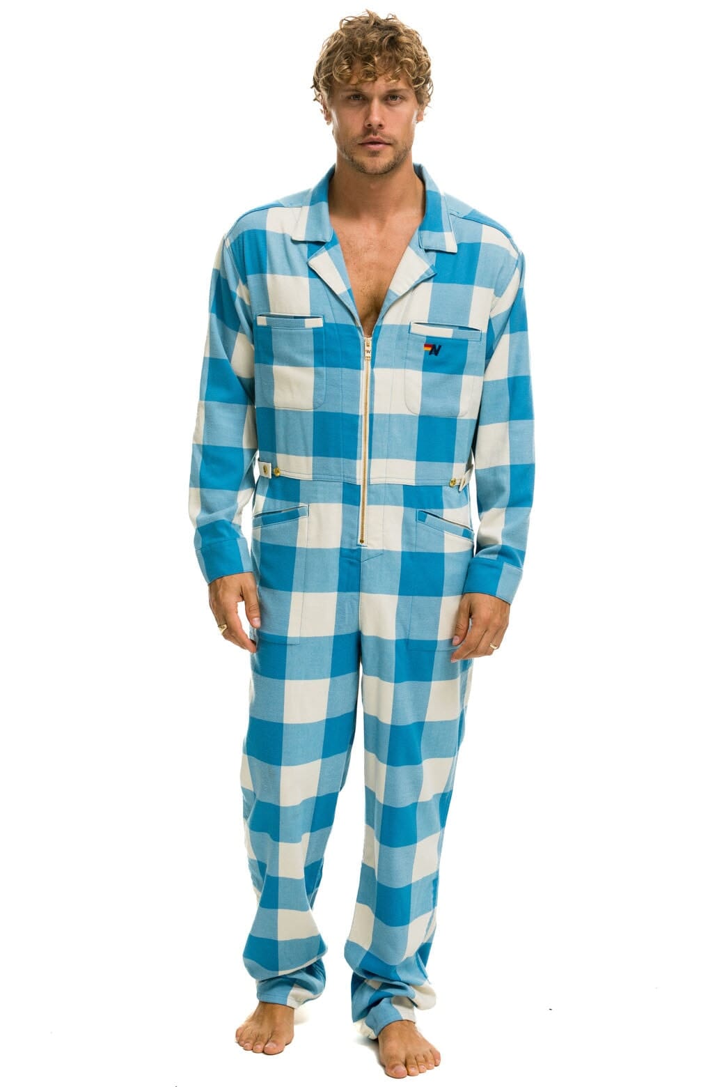 UNISEX PLAID FLIGHT SUIT - SKY PLAID