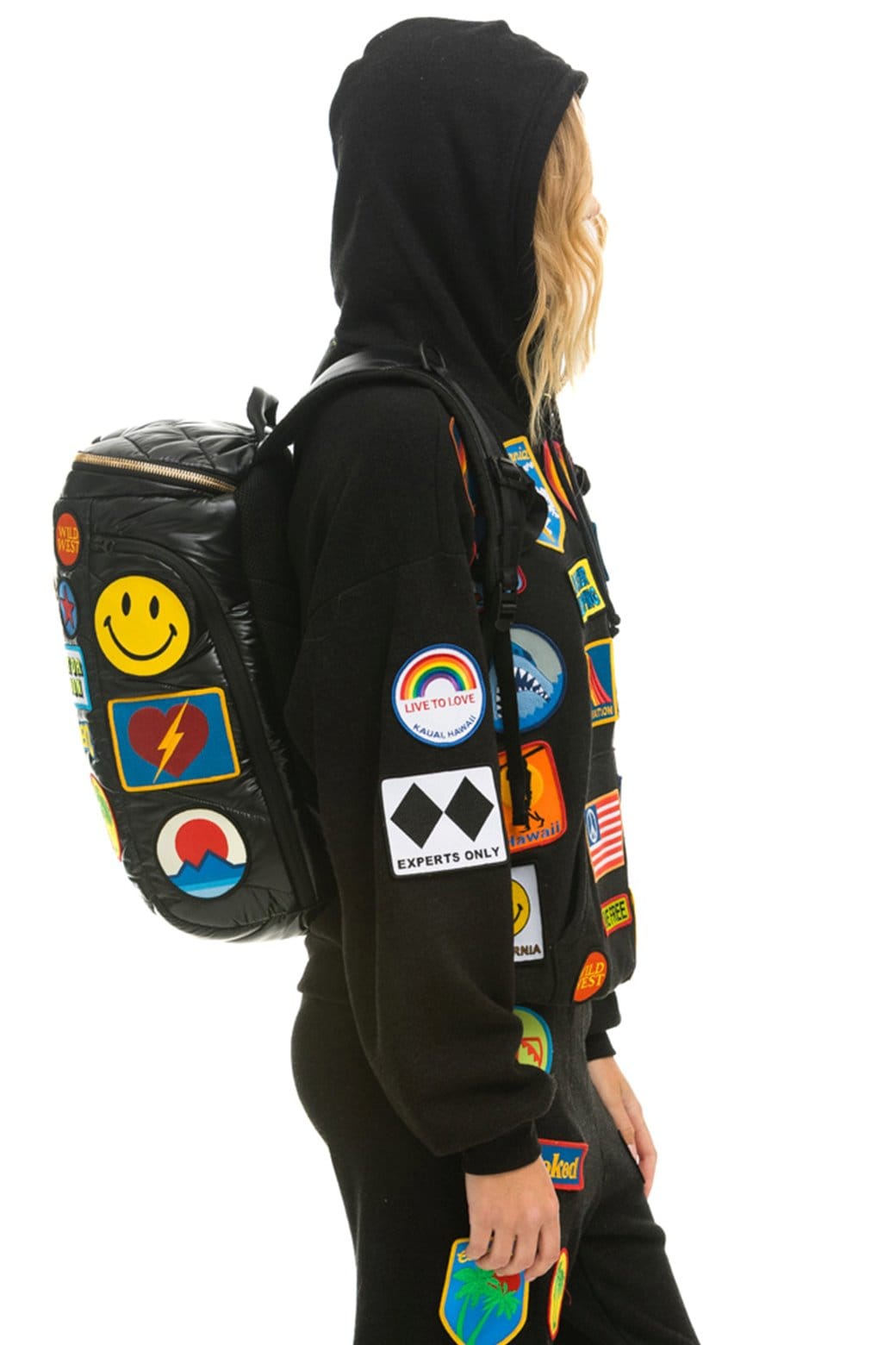 VINTAGE PATCH PUFFER BACKPACK - BLACK GLOSSY