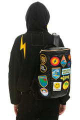 VINTAGE PATCH PUFFER BACKPACK - BLACK GLOSSY