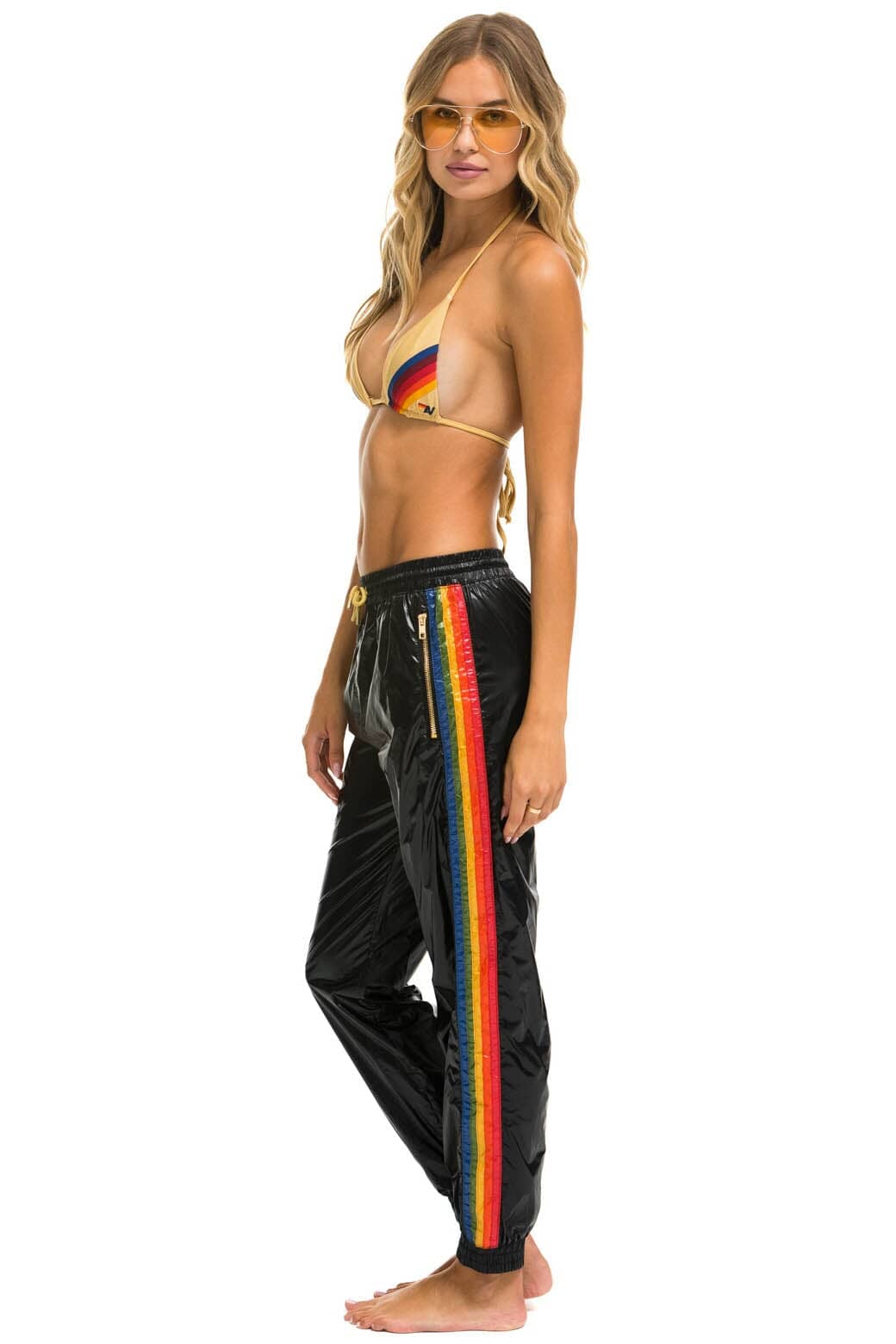 WOMEN'S 5 STRIPE WIND PANT - BLACK GLOSSY