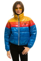 COLOR BLOCK LUXE APRES PUFFER JACKET -  GLOSSY SNORKEL BLUE